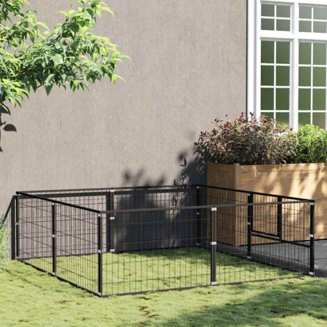 Chenil Enclos Parc Cage pour chien  Noir 4 m² Acier 71637