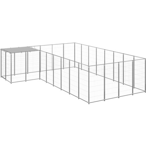 Chenil, Enclos pour chiens,Meuble de cage pour chiens Argenté 10,89 m² Acier FR379047 Maison Chic