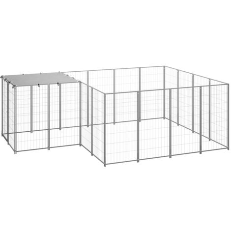 Chenil, Enclos pour chiens,Meuble de cage pour chiens Argenté 6,05 m² Acier FR185958 DESIGN IN
