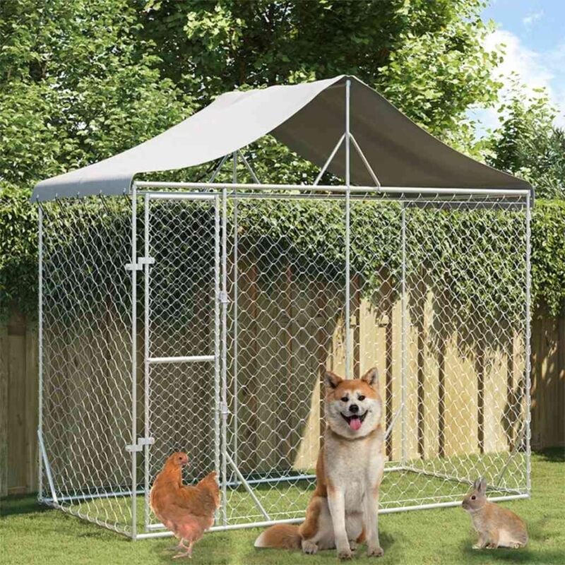 Chenil, Enclos pour chiens,Meuble de cage pour chiens d'extérieur avec toit argenté 3x1,5x2,5 m FR233520 design in