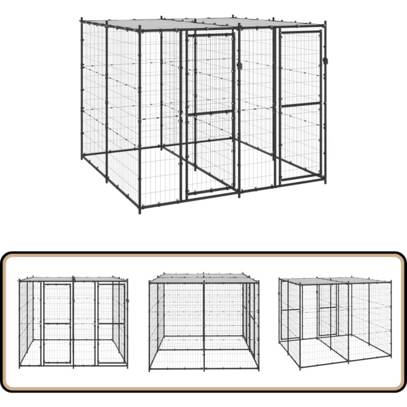 Vidaxl - Chenil extérieur Acier avec toit 4,84 m² - Chenil Pour Chien - Niche Pour Chien - Abri Pour Chien - Jardin Animalier - Aire De Jeux Pour