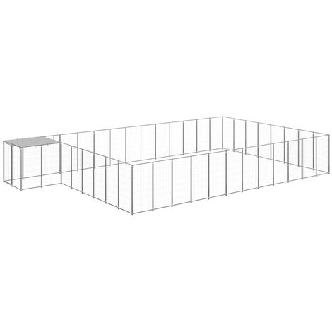Chenil extérieur cage enclos parc animaux chien argenté 30,25 m² acier