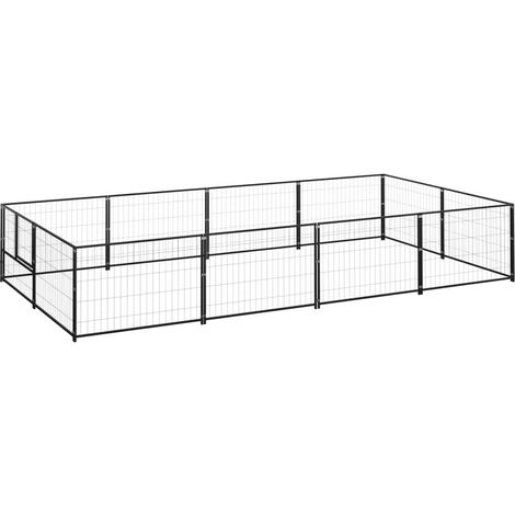 Chenil extérieur cage enclos parc animaux chien noir 8 m² acier