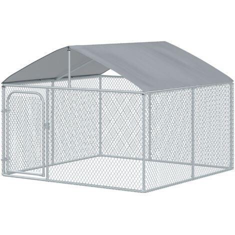 Chenil extérieur couvert pour chien 5 m² enclos grillagé abri acier galvanisé 230x230x175 cm