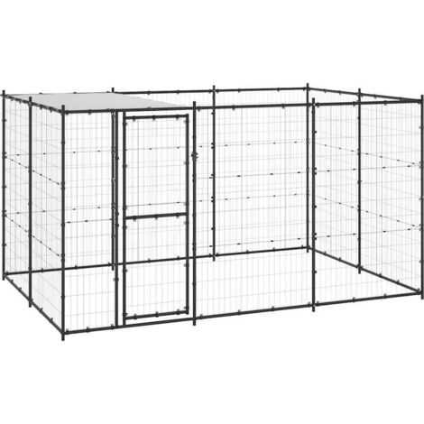 Chenil extérieur  Parc Enclos pour Chiens  Cage NichAcier avec toit 7,26 m² REBSW350683