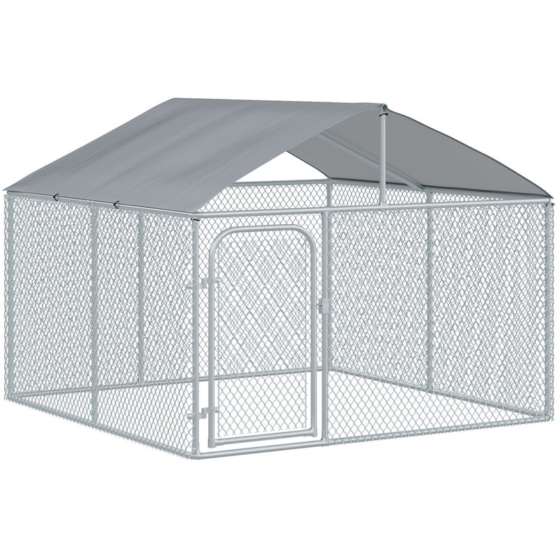 Pawhut - Chenil extérieur avec toit pour chien 5 m² - parc grillagé 230 x 230 x 175 cm - espace couvert - acier galvanisé