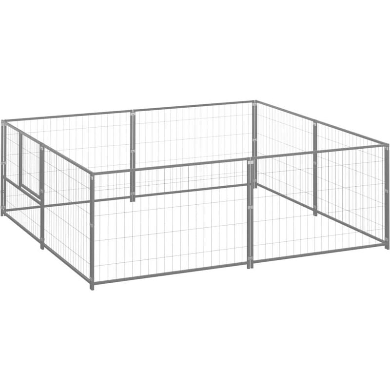 Chenil extérieur cage enclos parc animaux chien argenté 4 m² acier