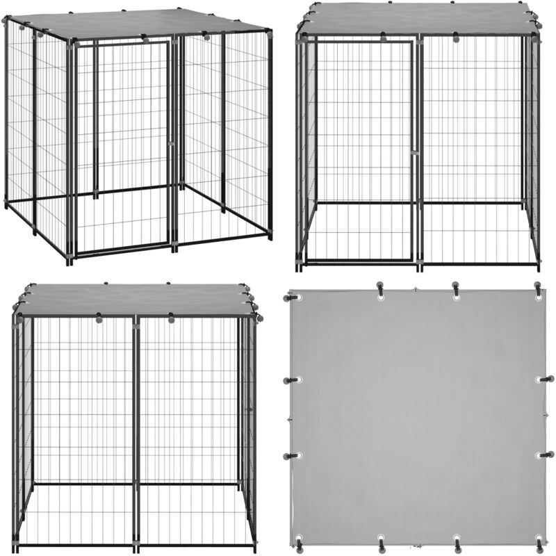 Vidaxl - Chenil Noir 110x110x110 cm Acier - Chenil Extérieur - Abri Chien - Enceinte Chien - Cage Chien - Niche Chien - Home & Living