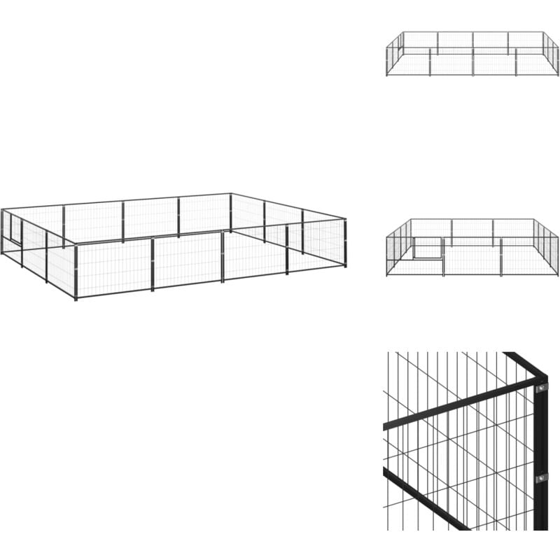 Vidaxl - Chenil Noir 12 m² Acier - Chenil Pour Chien - Abri Chien Extérieur - Enclos Pour Chien - Niche Chien - Jardin Animalier