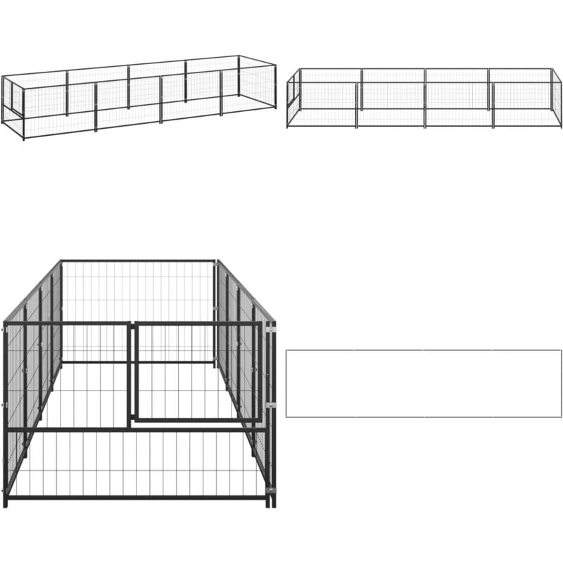 Vidaxl - Chenil Noir 4 m² Acier - Chenil Pour Chien - Abri Chien Extérieur - Enclos Pour Chien - Jardin Animalier - Aire De Jeux Pour Chien - Home &