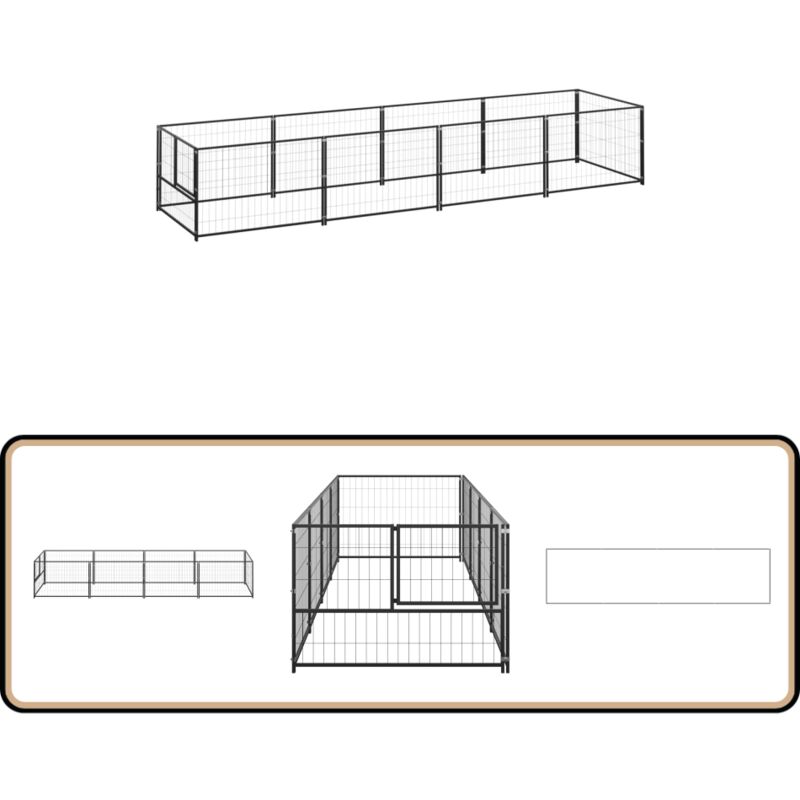 Vidaxl - Chenil Noir 4 m² Acier - Chenil Pour Chien - Abri Chien Extérieur - Enclos Pour Chien - Jardin Animalier - Aire De Jeux Pour Chien