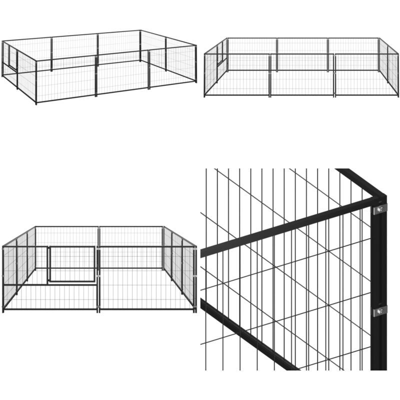 Vidaxl - Chenil Noir 6 m² Acier - Chenil Extérieur - Abri Chien - Enceinte Chien - Cage Chien - Jardin Animalier - Home & Living