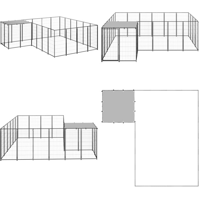 Vidaxl - Chenil Noir 8,47 m² Acier - Chenil Pour Chien - Abri Pour Chien - Enclos Pour Chien - Jardin Animalier - Aire De Jeux Pour Chien - Home &