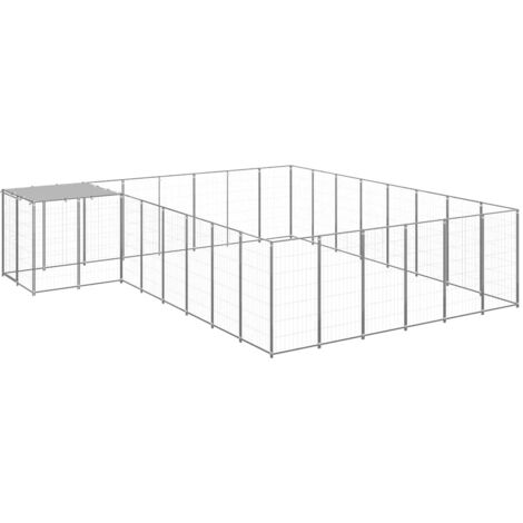Chenil  Parc Enclos pour Chiens  Cage Nich Argenté 15,73 m² Acier REBSW665376