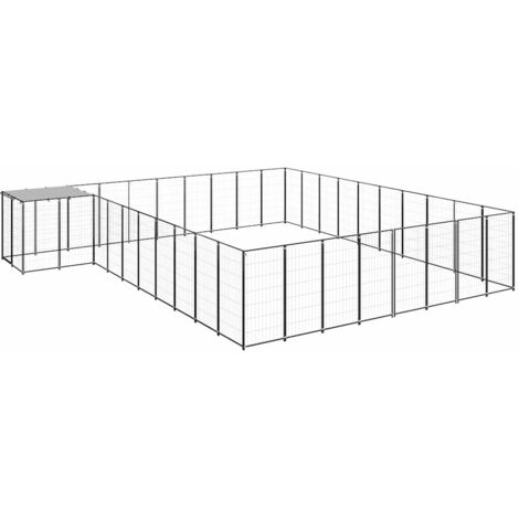 Chenil  Parc Enclos pour Chiens  Cage Nich Noir 25,41 m² Acier REBSW545274