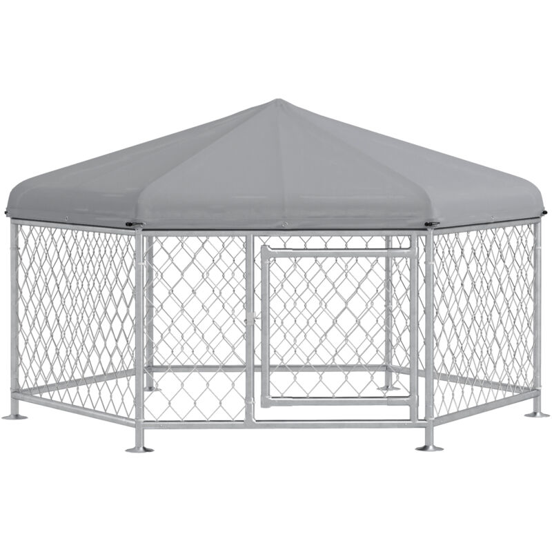 Pawhut - Chenil pour chien entièrement couvert - enclos chien - dim. 210L x 185l x 120H cm - porte verrouillable - acier galvanisé gris