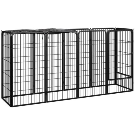 Chenil pour chiens 10 panneaux - Parc enclos pour animaux Noir 50x100cm Acier enduit de poudre BV981845 - BonneVie