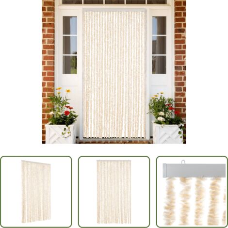 Chenilla -  Cortina antimoscas chenilla beige y blanco 100x220 cm