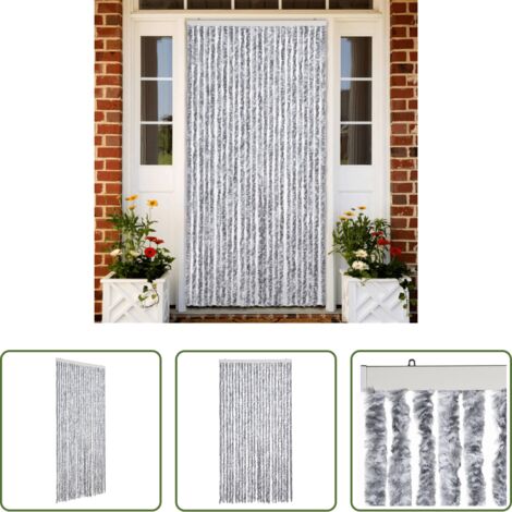 Chenilla -  Cortina antimoscas chenilla blanco y gris 100x200 cm