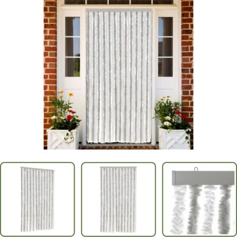 Chenilla -  Cortina antimoscas chenilla gris claro y blanco 100x220 cm