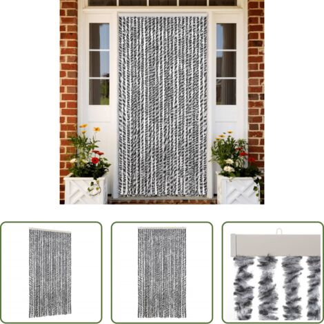Chenilla -  Cortina antimoscas chenilla gris negro y blanco 100x200 cm