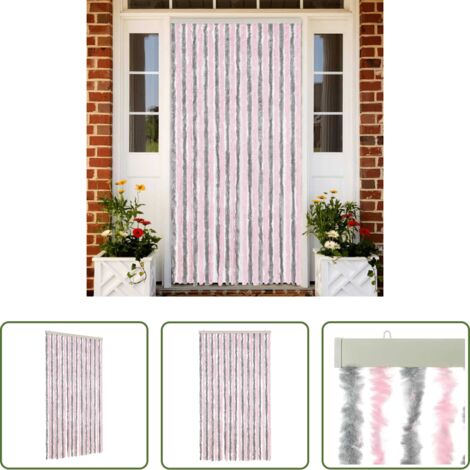 Chenilla -  Cortina antimoscas chenilla gris plateado y rosa 100x200 cm