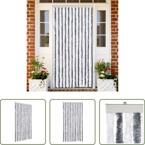 Chenilla -  Cortina antimoscas chenilla gris y blanco 100x230 cm