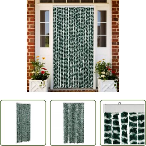 Chenilla -  Cortina antimoscas chenilla verde y blanco 100x200 cm