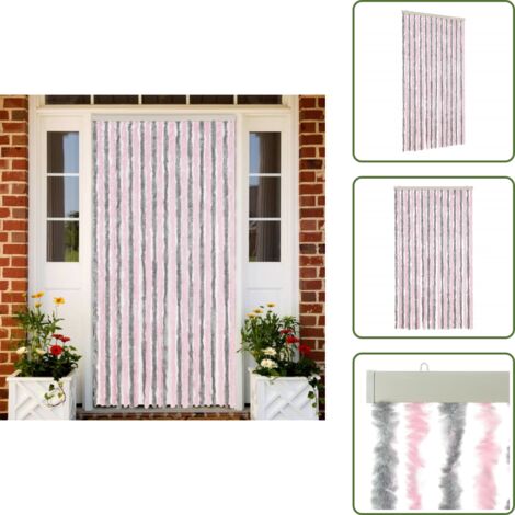 Chenilla - vidaXL Cortina antimoscas chenilla gris plateado y rosa 100x220 cm - Polipropileno