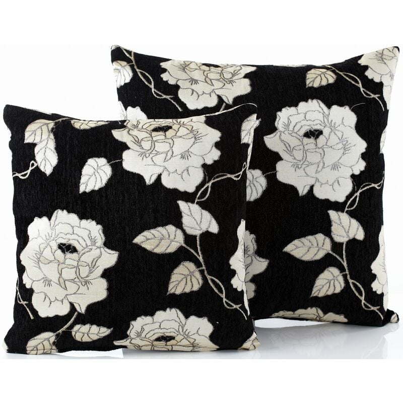 Chenille Rose 18' Black Cushion Cover Bed Sofa Accessory Unfilled