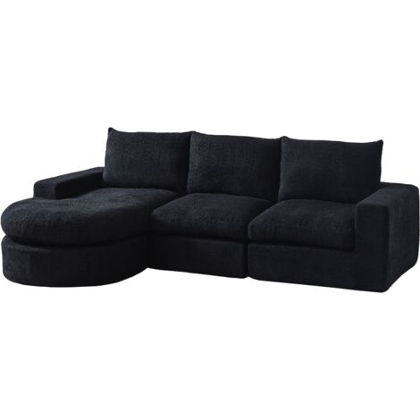Chenille-Sofa mit gebogenen Elementen und Liegestuhl, vollständig komprimiert und ohne Gestell, modulares Kombinationssofa L-Liegestuhl, Schaumstoff-Kompressionssofa, keine Montage erforderlich