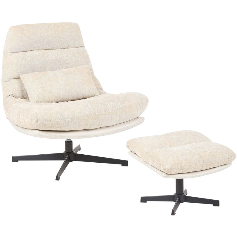 Beliani - Chenille Swivel Armchair With Footstool Single Base Mid-century Style Beige Tovik