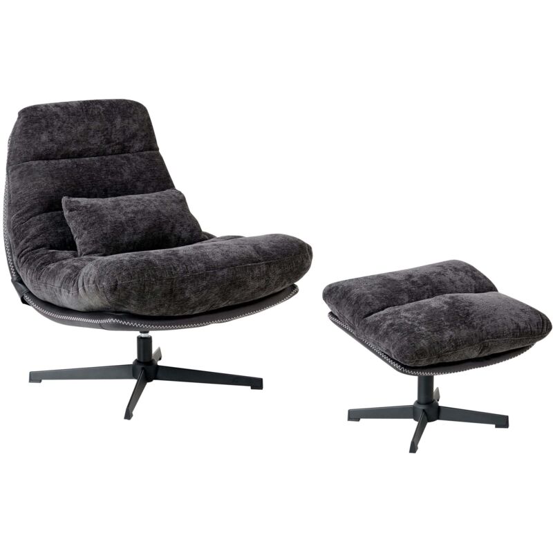 Beliani Swivel Armchair Tovik With Footstool Chenille Black