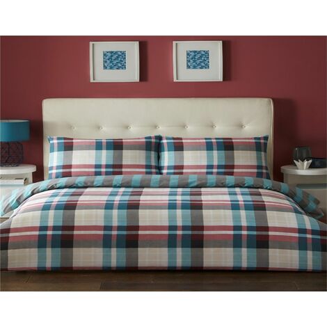 Chequered Teal Single Quilt Duvet Cover Set Bedding Bed Set Checked