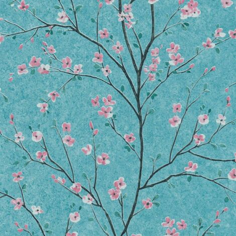 Cherry Blossom Grey Or Teal Metropolitan Stories Vinyl Wallpaper Mio Tokyo