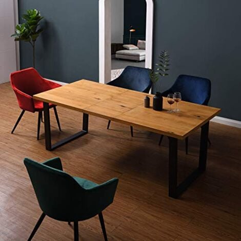 Cherry Tree Furniture BERN 6-8 Seater Oak Extending Dining Table with Metal Legs - Oak Black