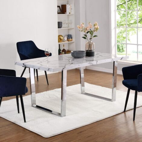 Cherry Tree Furniture BIASCA 6-Seater High Gloss Marble Effect Dining Table with Silver Chrome Legs