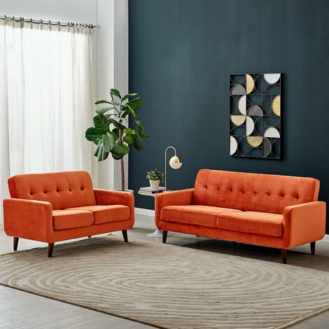 3 Seater Sofa In Burnt Orange Velvet, Burnt Orange Sofa And Loveseat