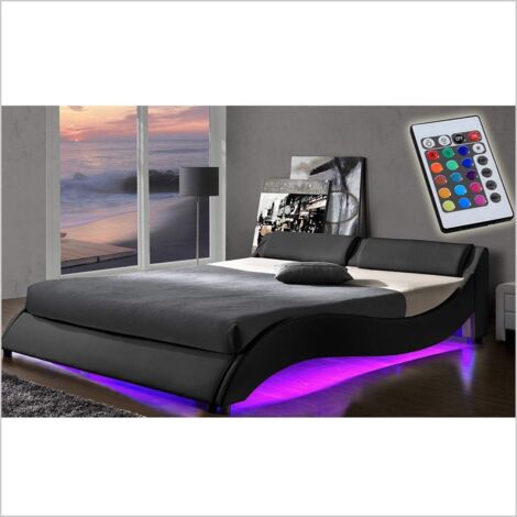 CORVUS Black PU Leather Bed Frame with Underbed LED