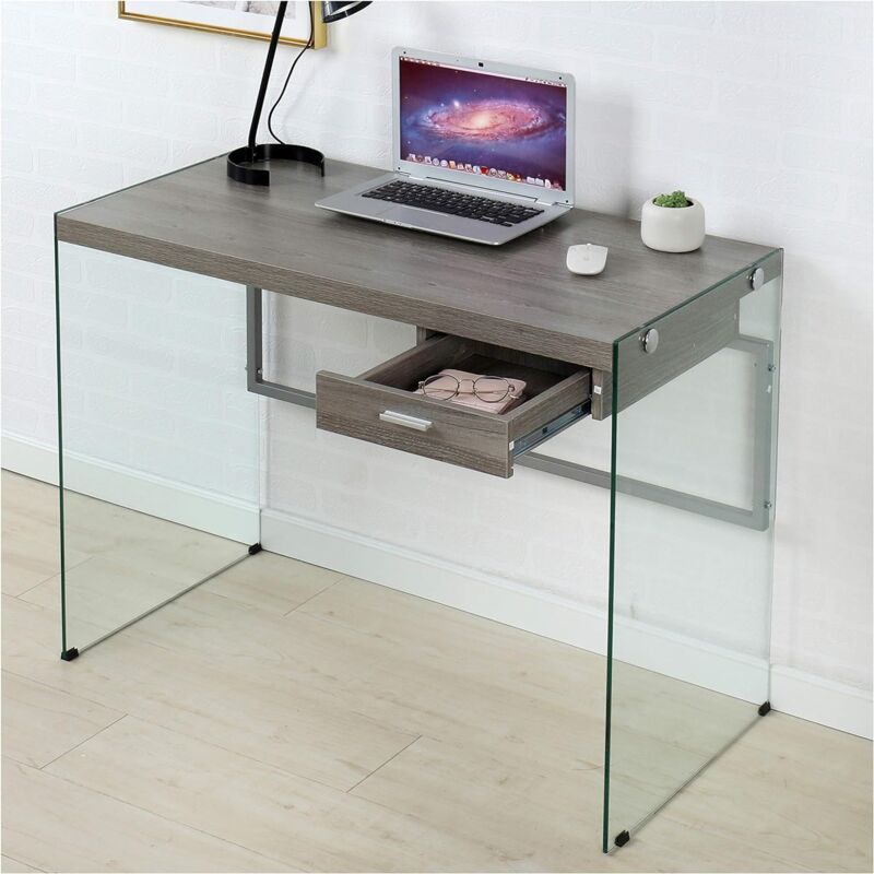 Cherry Tree Furniture Ctf Otto Modern Design Walnut Grey Wood And Glass Computer Desk Console Table