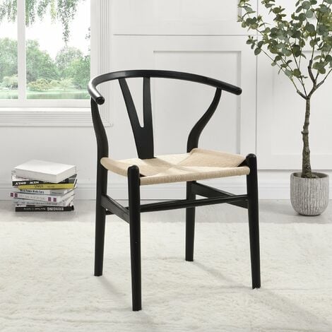 Cherry Tree Furniture Hansel Wooden Dining Chair, Natural Weave & Black (Black)