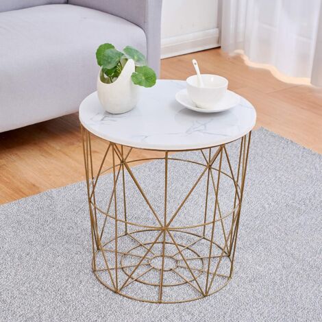 KORAM Basket Side Table Golden Geometric Wire Frame End Table