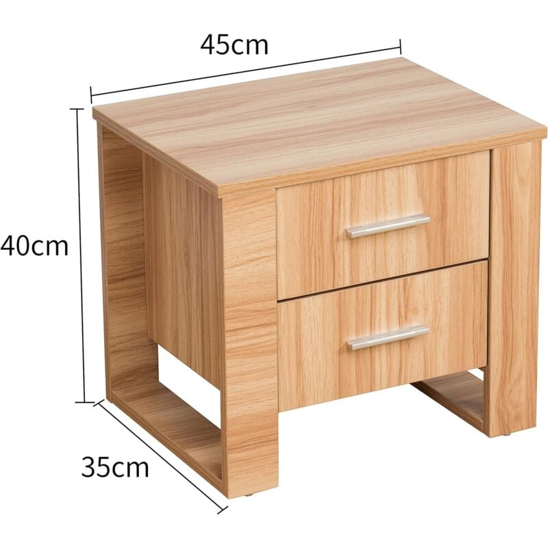 Cherry Tree Furniture Oak Effect Wood 2 Drawer Bedside Table Cabinet Nightstand With Runners Bf012oak