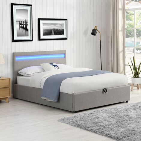 main image of "Cherry Tree Furniture Pimlico End Opening Ottoman Storage Bed Frame with Muti-colour LED Headboard (Grey Fabric, 4FT6 UK Double)"