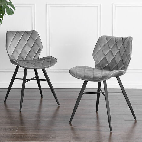 Cherry Tree Furniture Set of 2 Ampney Diamond Stitch Light Grey Velvet Dining Chair with Metal Legs
