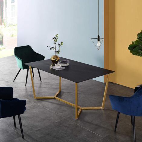 main image of "Cherry Tree Furniture SIERRE 6 Seater Dark Oak Dining Table with Geometric Metal Legs"