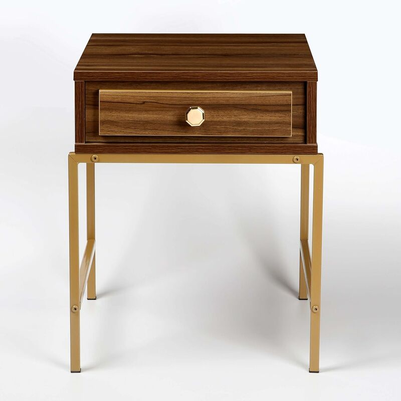 Cherry Tree Furniture Table De Chevet Couleur Noyer Avec Cadre Et Finitions En Metal Dore Bc03 Walnut