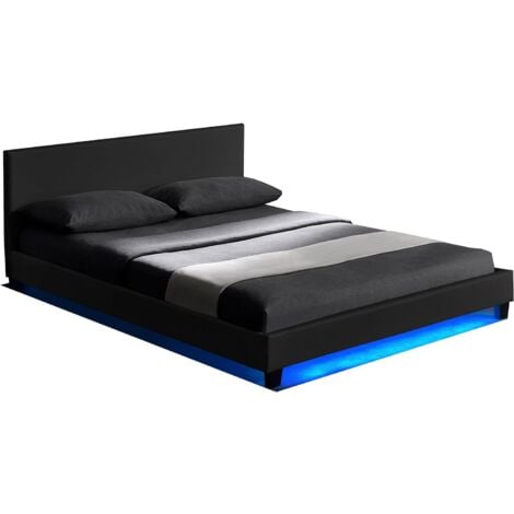 Cherry Tree Furniture URSA Black PU Leather Bed Frame with LED on Footend (4FT Small Double)