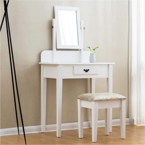 main image of "Cherry Tree Furniture White Dressing Table 1-Drawer Makeup Dresser Table & Stool"