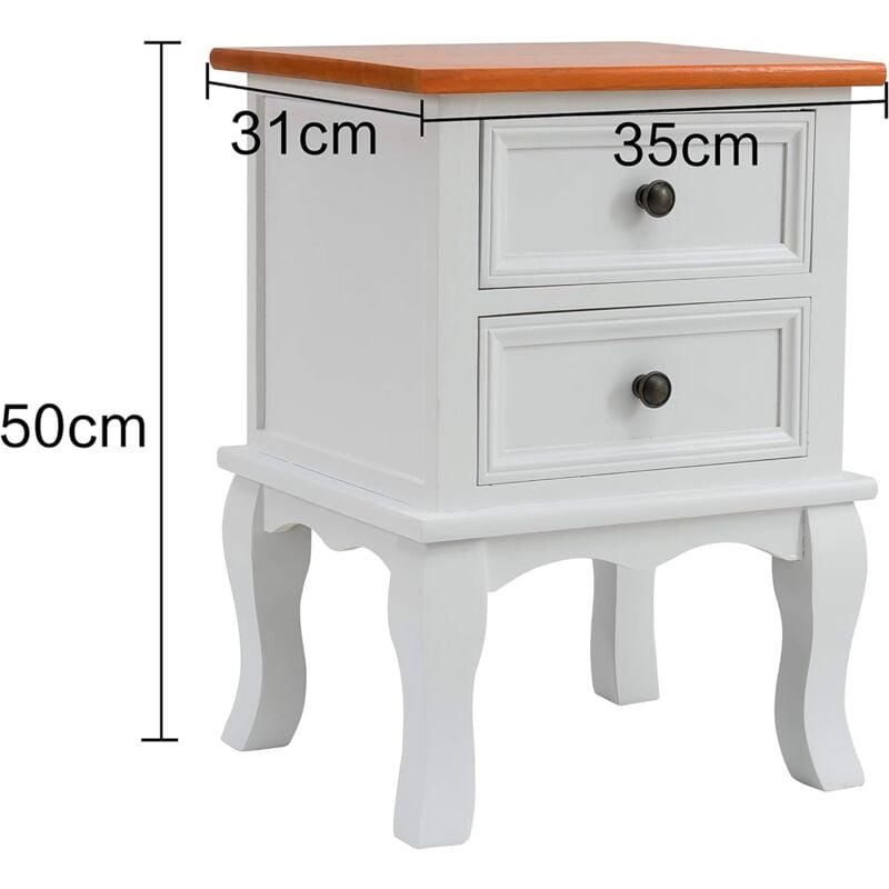 Cherrytree Furniture Wood White Bedside Table 2 Drawers Cabinet In Two Toned Finish With Solid Wood Top Bf009